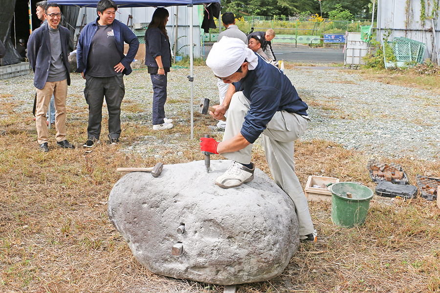 北野博司 #07 全国石工サミット2018 in 山形城跡より ノミとセットウで矢穴を掘る