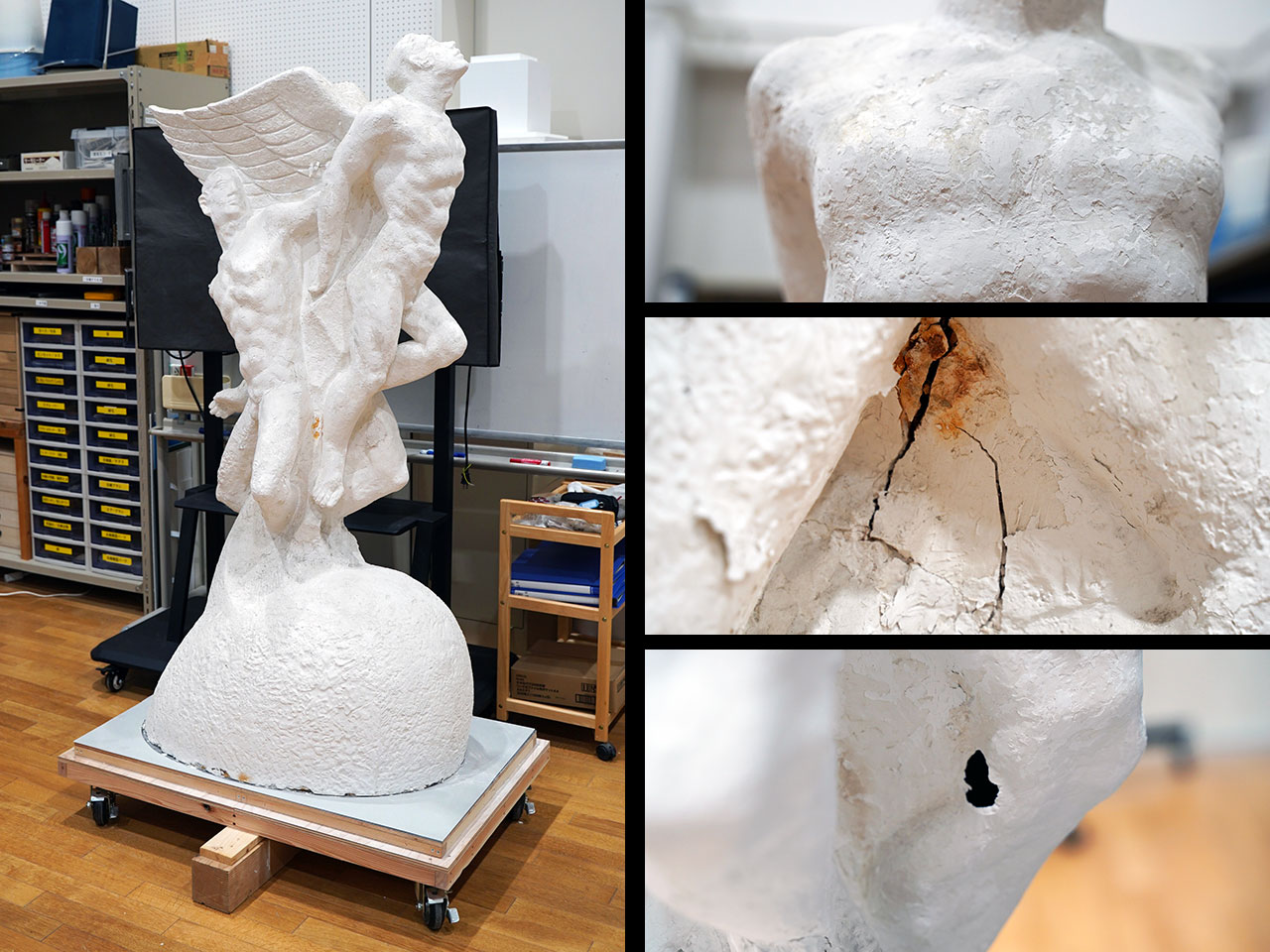 文化財保存修復学科　教員と学生で修復に取り組んだ「文教の杜ながい」の石膏像